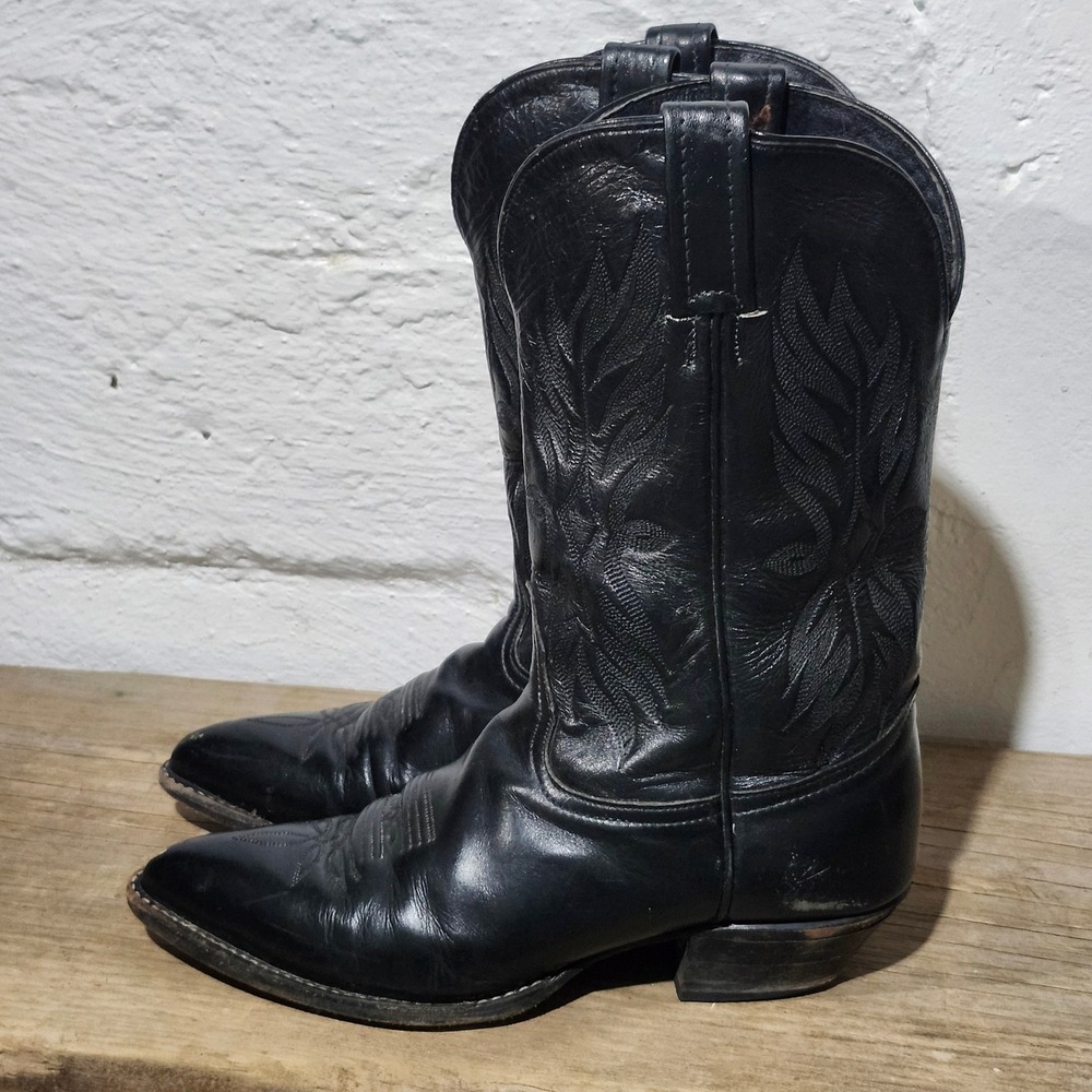 Tony Lama Women 8M Black Leather Western Cowboy Boot 1101 L Pointed Toe USA Made